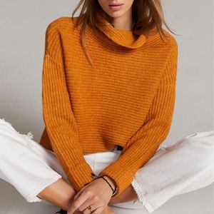 Anthropologie Pilcro Cowl Neck Chunky Knit Honey Orange Turtleneck Sweater Large